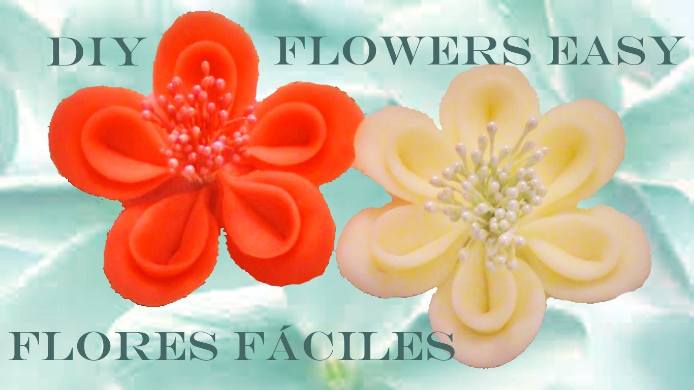DIY Kanzashi  flores de cinco y seis pétalos para el cabello - flowers easy five and six petals hair