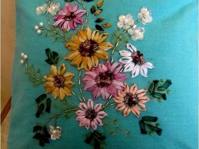 DIY Cojines bordados en cintas girasoles - DIY cushions embroidered ribbons sunflowers