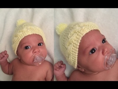 Gorrito con pretina de trenza para bebe (0 - 3 meses)