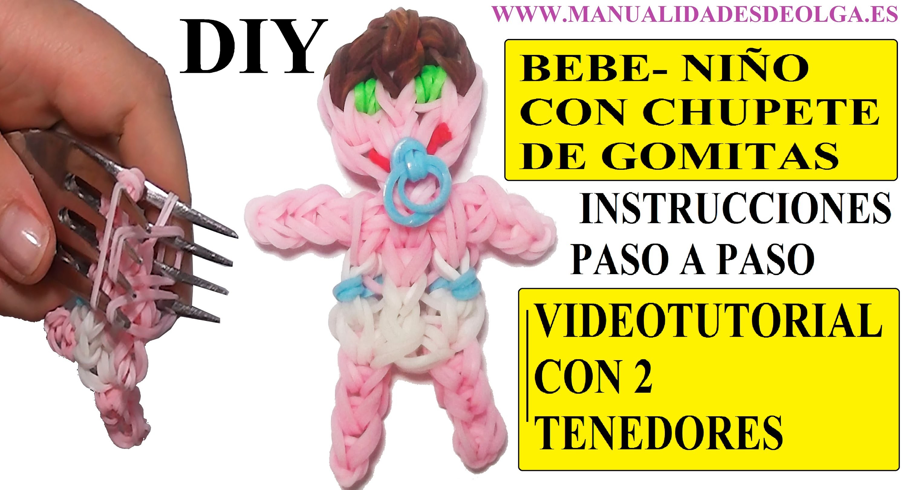 COMO HACER UN BEBE NIÑO DE GOMITAS CON CHUPETE (BABY BOY CHARM) CON DOS TENEDORES. TUTORIAL DIY