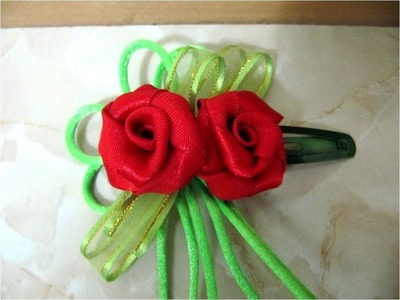 Moños con Rosas de cintas para el cabello
