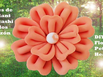 DIY Flores de fondant Kanzashi pétalos corazón  kanzashi flower petals heart fondant