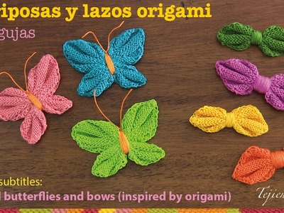 Mini tutorial # 13: mariposas y lazos origami tejidos en 2 agujas - English subtitles