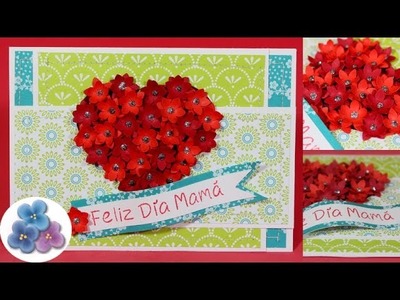 Como Hacer Tarjetas Corazon con Flores 3D Dia de la Madre y Amor San Valentin *DIY Pintura Facil