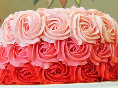PASTEL DE ROSAS CON BETÚN DE MANTEQUILLA (Ombre Rose Cake Tutorial)