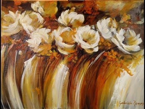 Como pintar con acrílico y espátula - Cuadro flores abstractas