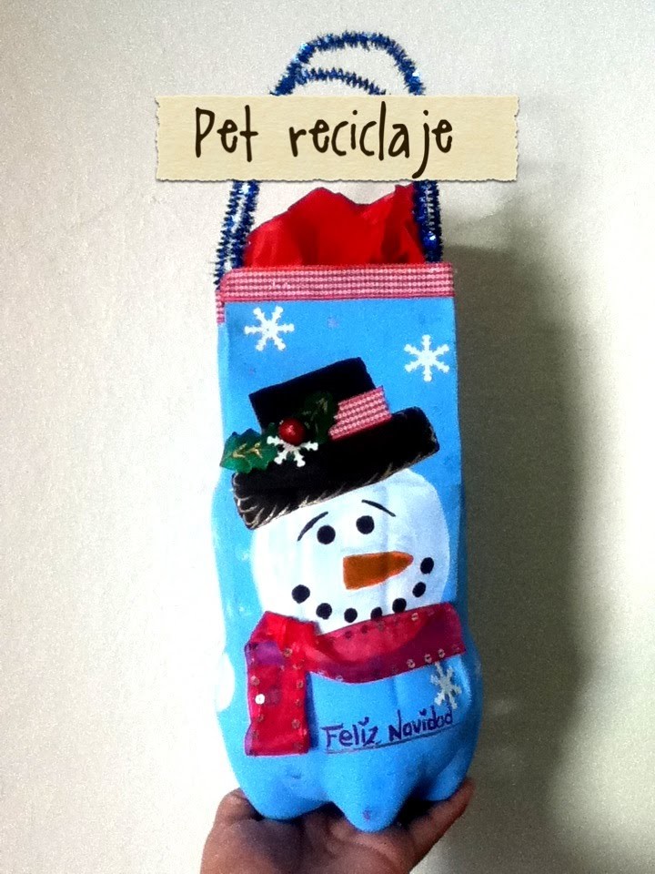 DIY Bolsa de regalo Navidad aguinaldos botella PET Christmas gift bag made of recycled pet bottle