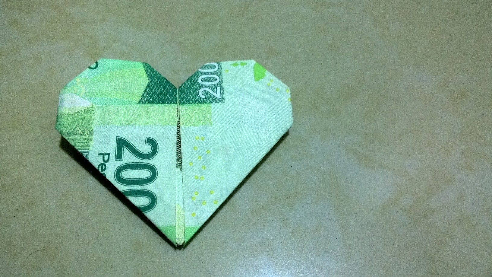 Billete en forma de corazón (Origami, Regalo)