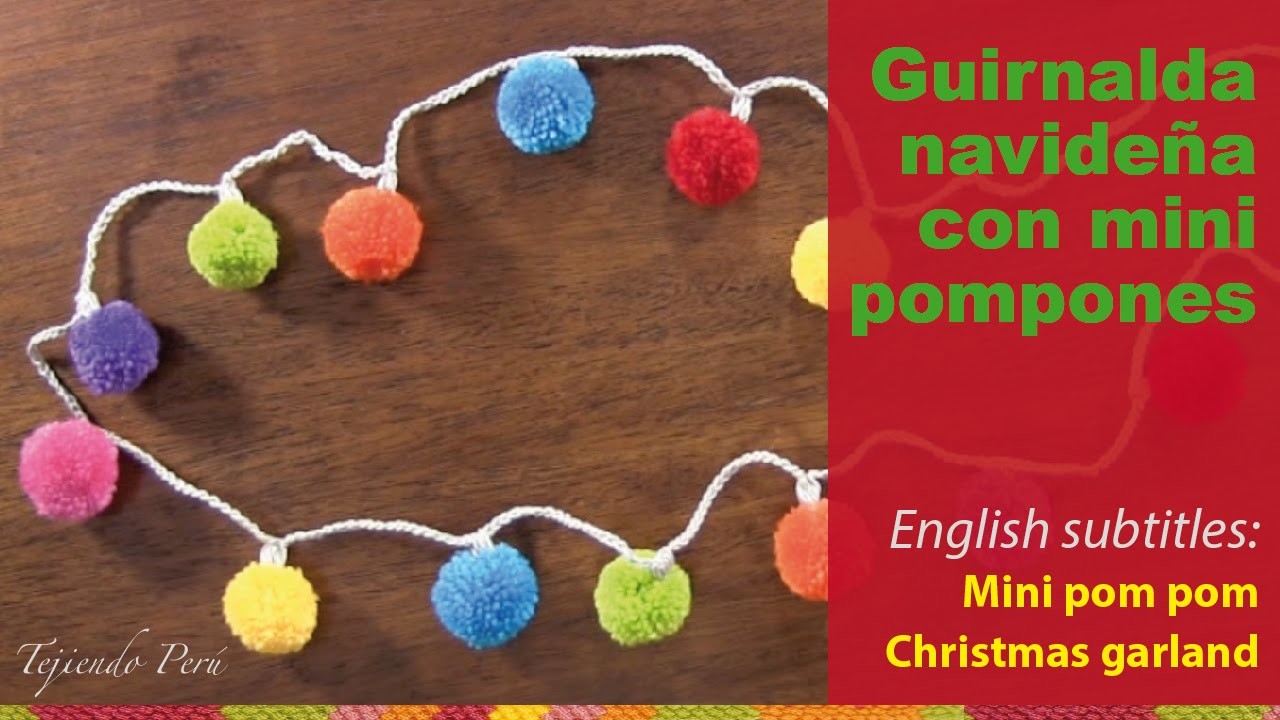 Guirnalda de bolitas de Navidad (mini pompones). Christmas bulbs garland or wreath (with pom-poms)