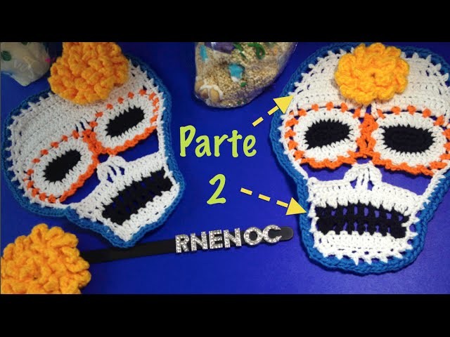 CALAVERA colorida parte 2.3 Ganchillo Crochet, FRENTE Y BARBILLA
