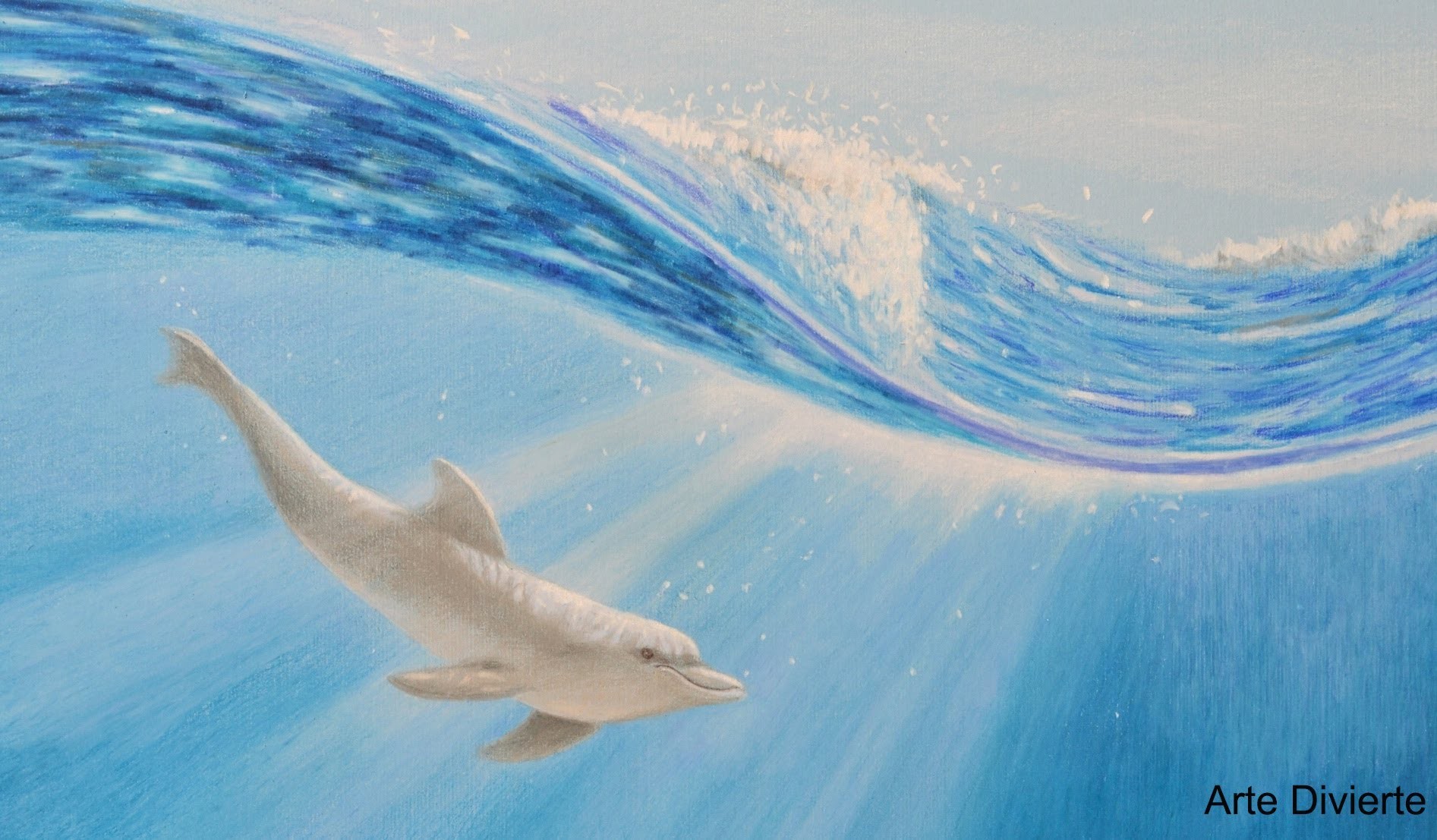 Cómo dibujar un delfín bajo el agua con lápices de colores- Arte Divierte.