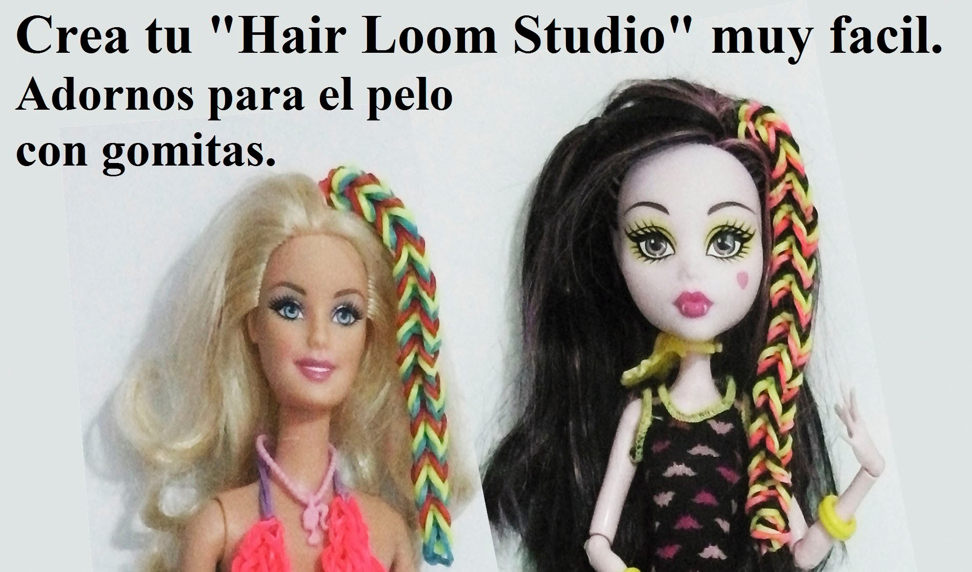 Como hacer un adorno para el pelo de gomita con trenza fishtail para muñecas Barbie o monster high
