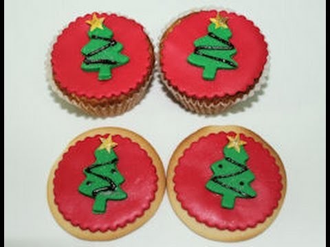 Arbol de navidad de fondant para cupcakes, cookies y cake pops