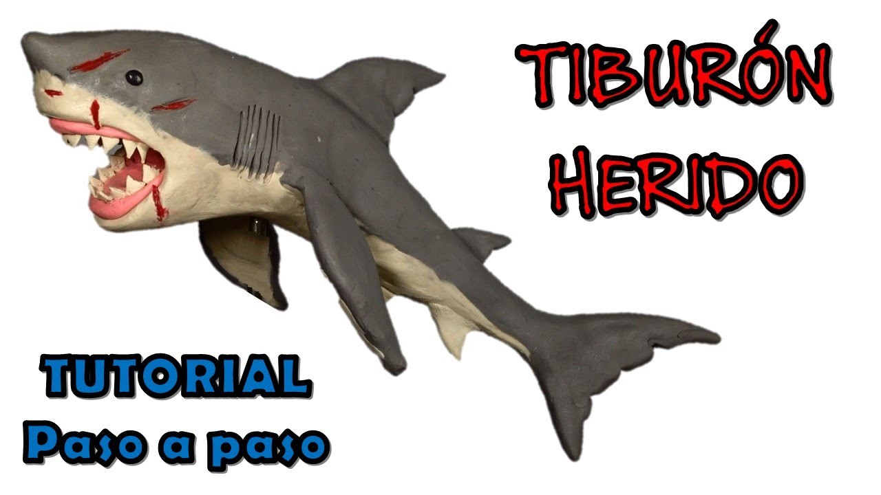 Como hacer un tiburon herido de plastilina.  How to make a wounded shark with clay