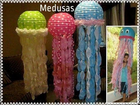 Como hacer medusas o aguaviva con lamparas redondas de papel (jellyfish lanterns) Manualidades