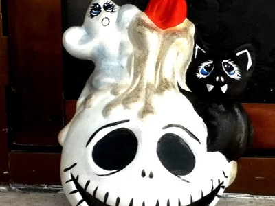 DIY pinta cerámica jack fantasma murciélago Halloween pintura acrílica painted ceramic halloween