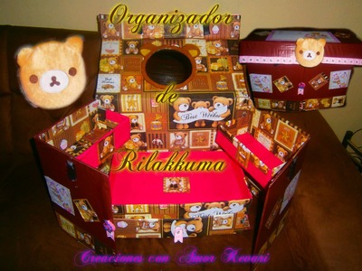 Organizador Reciclado con cajas de cartón Rilakkuma Manualidad, maquillaje, escolar, escritorio.