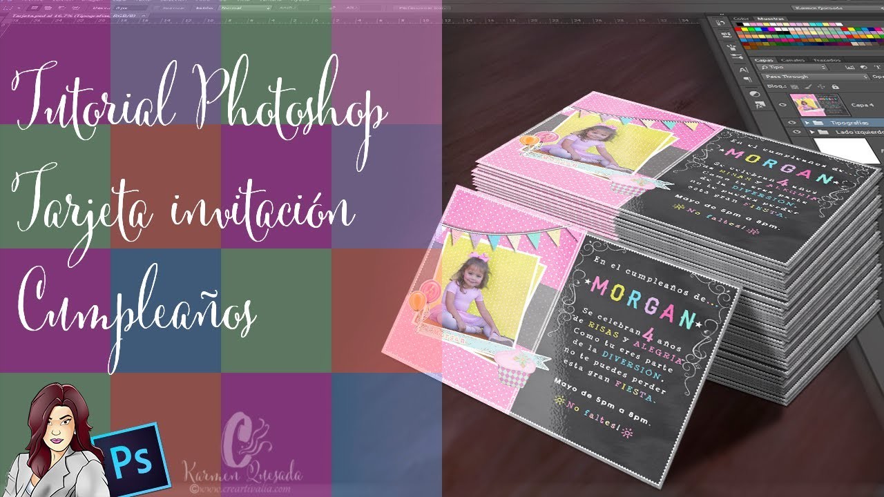 Tarjeta invitación cumple, estilo pizarra (Chalkboard):Photoshop tutorial