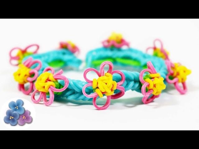 Como Hacer pulseras de gomitas con Mini Flores FACIL Rainbow Loom Pulseras de Ligas Pintura Facil