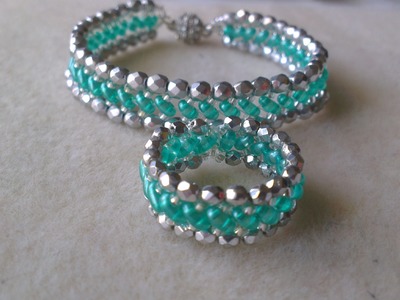 PULSERA Y ANILLO VERDE Y PLATA-BRACELET AND RING LIGHT EMERALD AND SILVER COLOR.