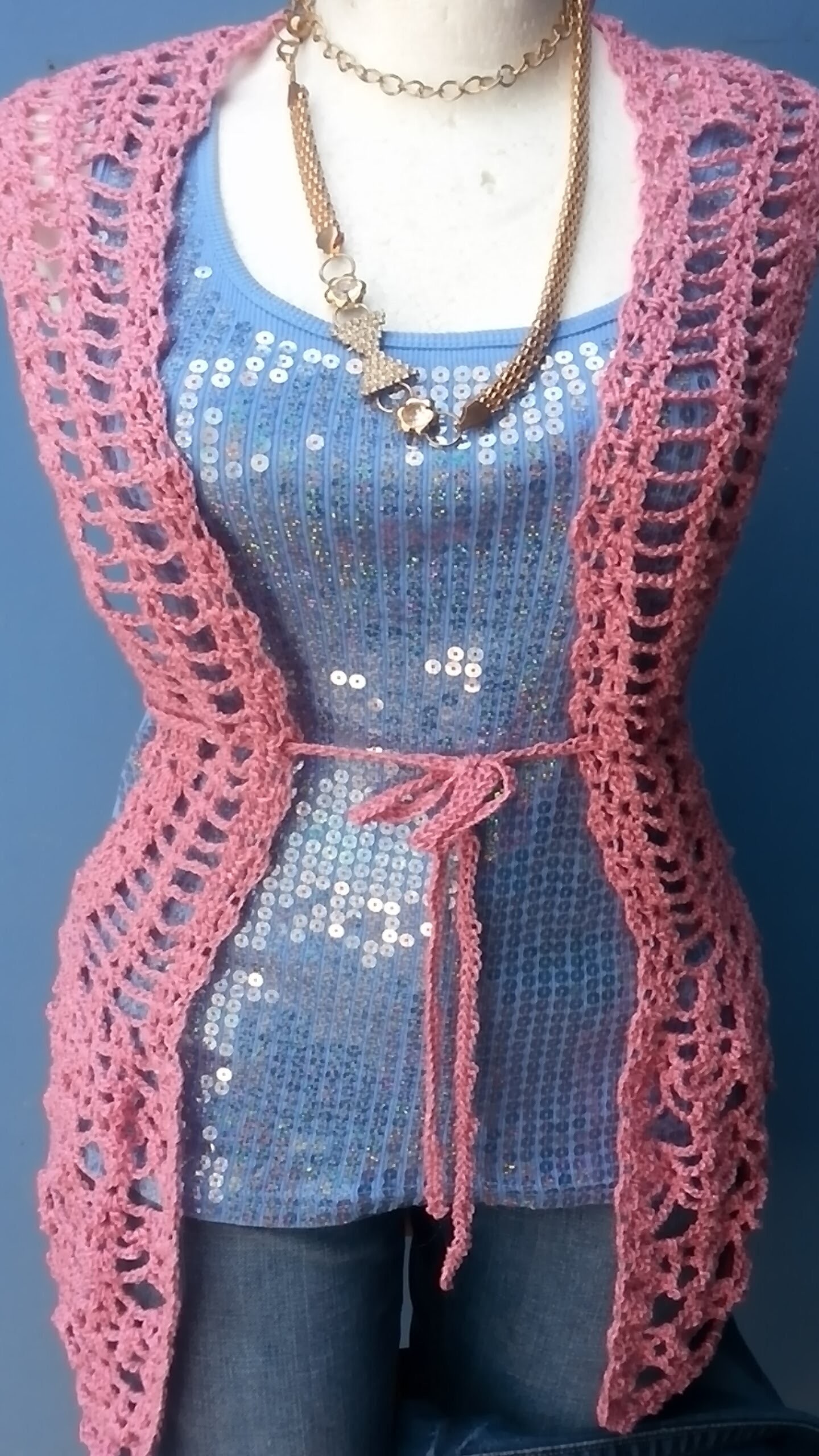 Chaleco Primavera  Azul a Crochet
