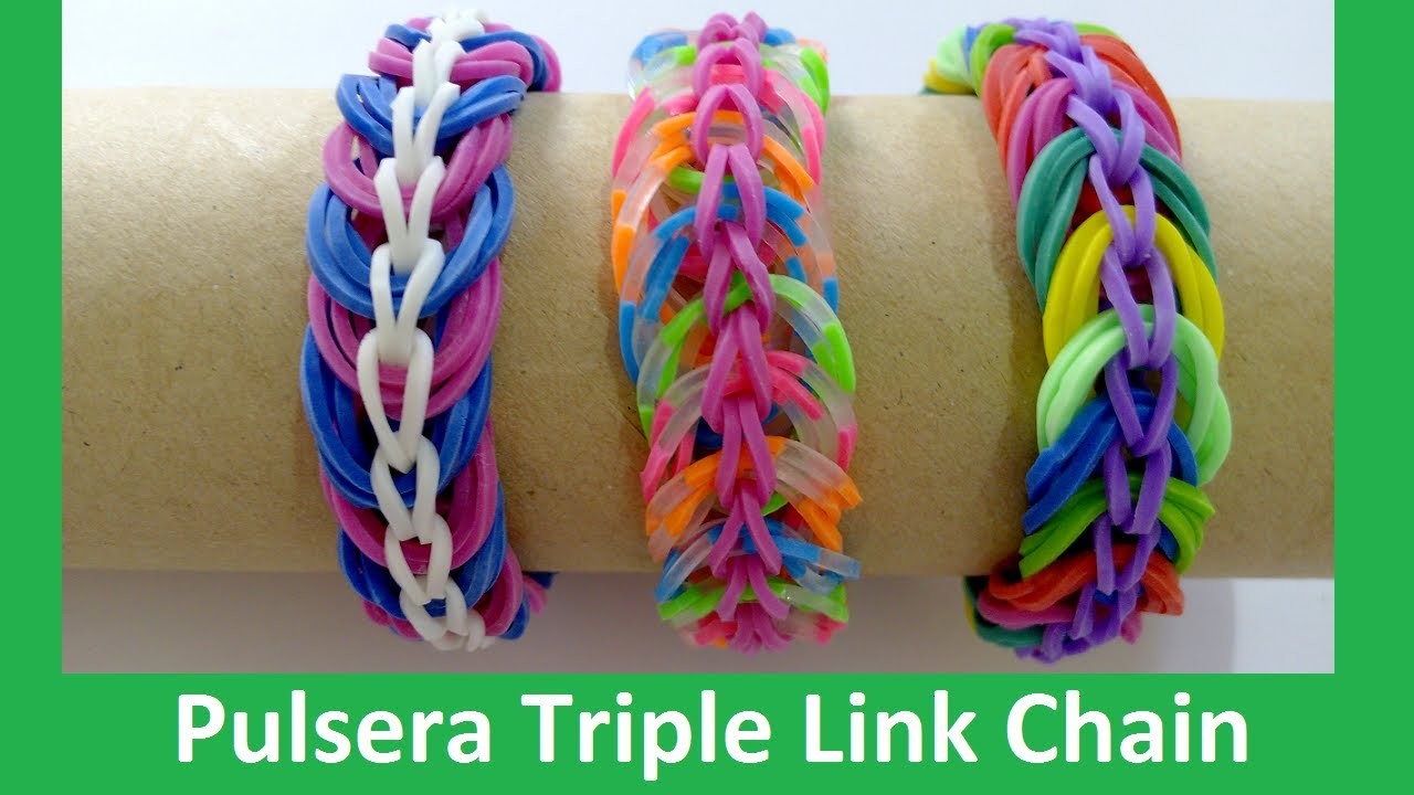 DIY Pulsera de gomitas Triple Link Chain- Rainbow Loom en Español