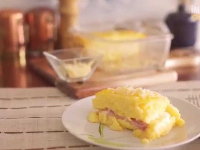 Polenta rellena de jamón y queso