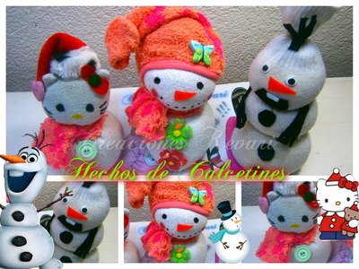 Olaf,Hello Kitty y Muñeco de Nieve ( hechos con Calcetines, calcetas) Snowman sock  Plush Tutorial