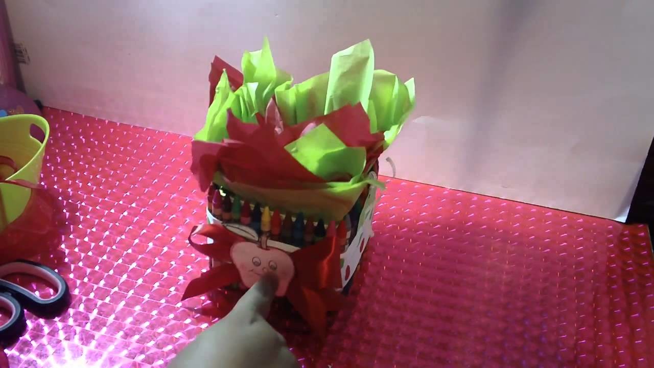 ARREGLO para REGRESO A CLASES - BASE DECORADA CON CRAYOLAS reciclado