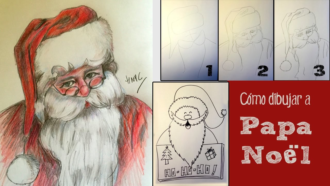 Cómo dibujar a Papa Noël paso a paso. Dibujo fácil.
