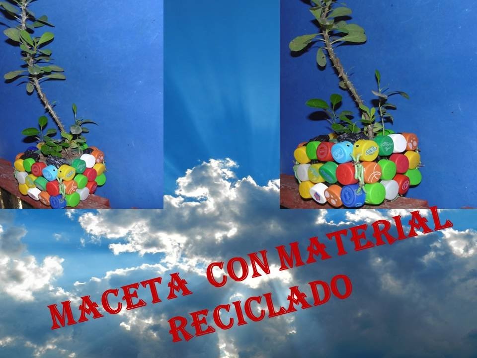 Manualidades con reciclaje - manualidades con tapas recicladas de botellas pet , Maceta
