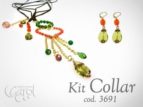 KIT 3691 Kit collar agata verde y coral bambu