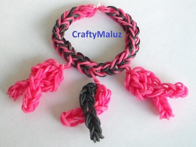 Pulsera De Gomitas Simbolo Del Cancer De Mama. Rainbow Loom Breast Cancer Ribbon Charm & Bracelet