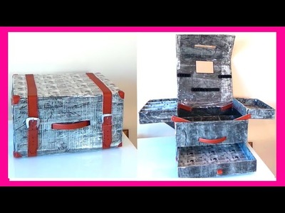 Como hacer un maletín organizador de maquillaje con cajas de cartón, manualidades fáciles