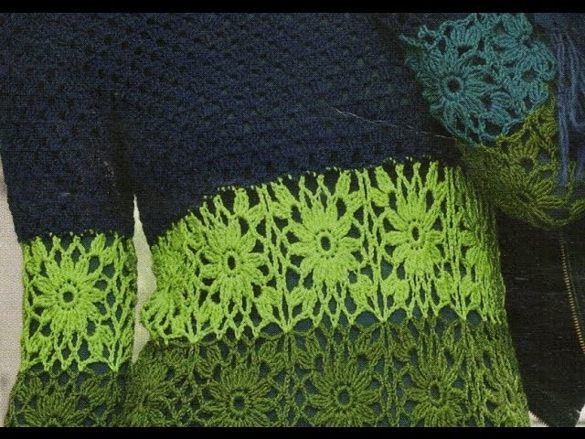 Como Tejer Jersey largo combinación de colores con cuadros a crochet