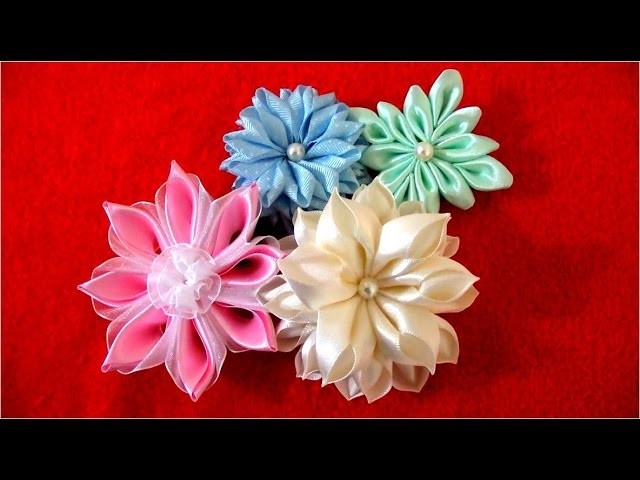 Flores  Kanzashi hermosas  en cintas Tips 11 acabados