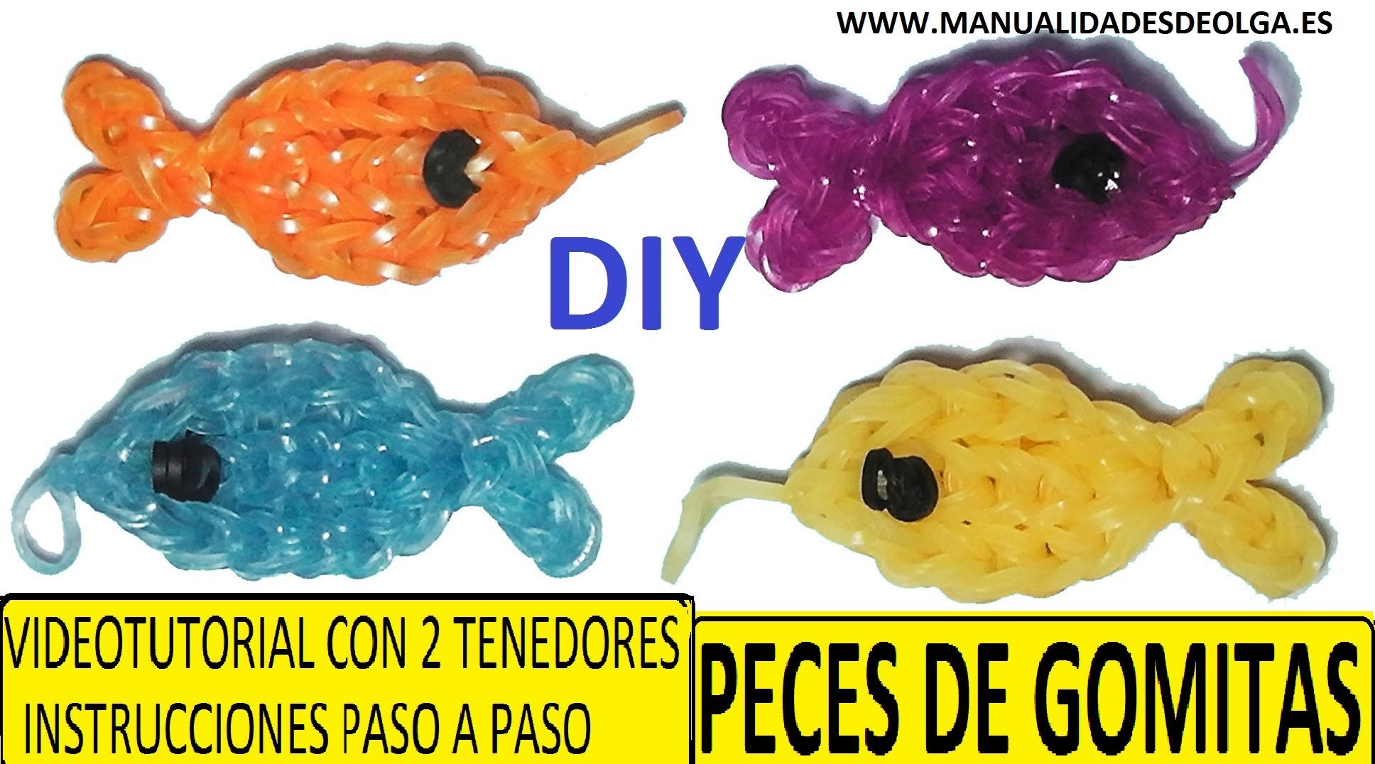 COMO HACER PECES DE GOMITAS (LIGAS) CHARMS CON DOS TENEDORES. (FISH CHARM) TUTORIAL DIY