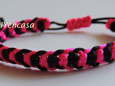 DIY Tutorial pulsera con forma de espiga en negro y rosa fluor. Bracelet friendship. 