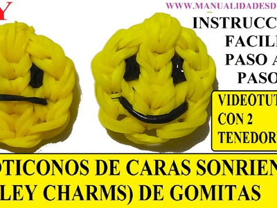 EMOTICONOS. COMO HACER UNA CARA SONRIENTE DE GOMITAS (SMILEY CHARMS) CON DOS TENEDORES. TUTORIAL DIY
