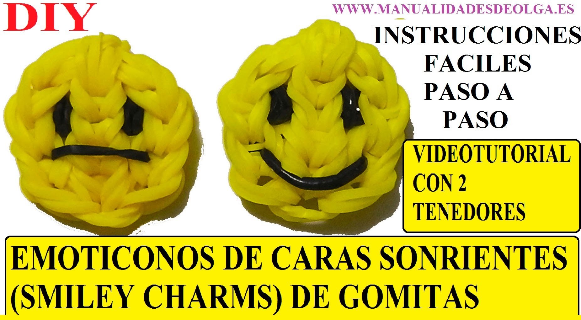 EMOTICONOS. COMO HACER UNA CARA SONRIENTE DE GOMITAS (SMILEY CHARMS) CON DOS TENEDORES. TUTORIAL DIY