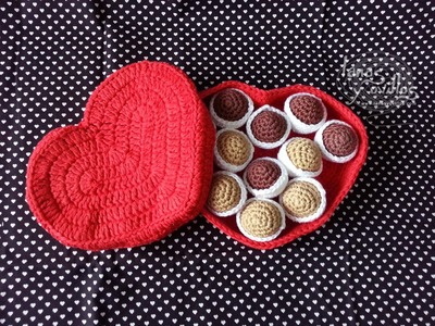 Tutorial Caja Bombones Corazón Crochet Heart Chocolate Box (CHOCOLATES) (English subtitles)