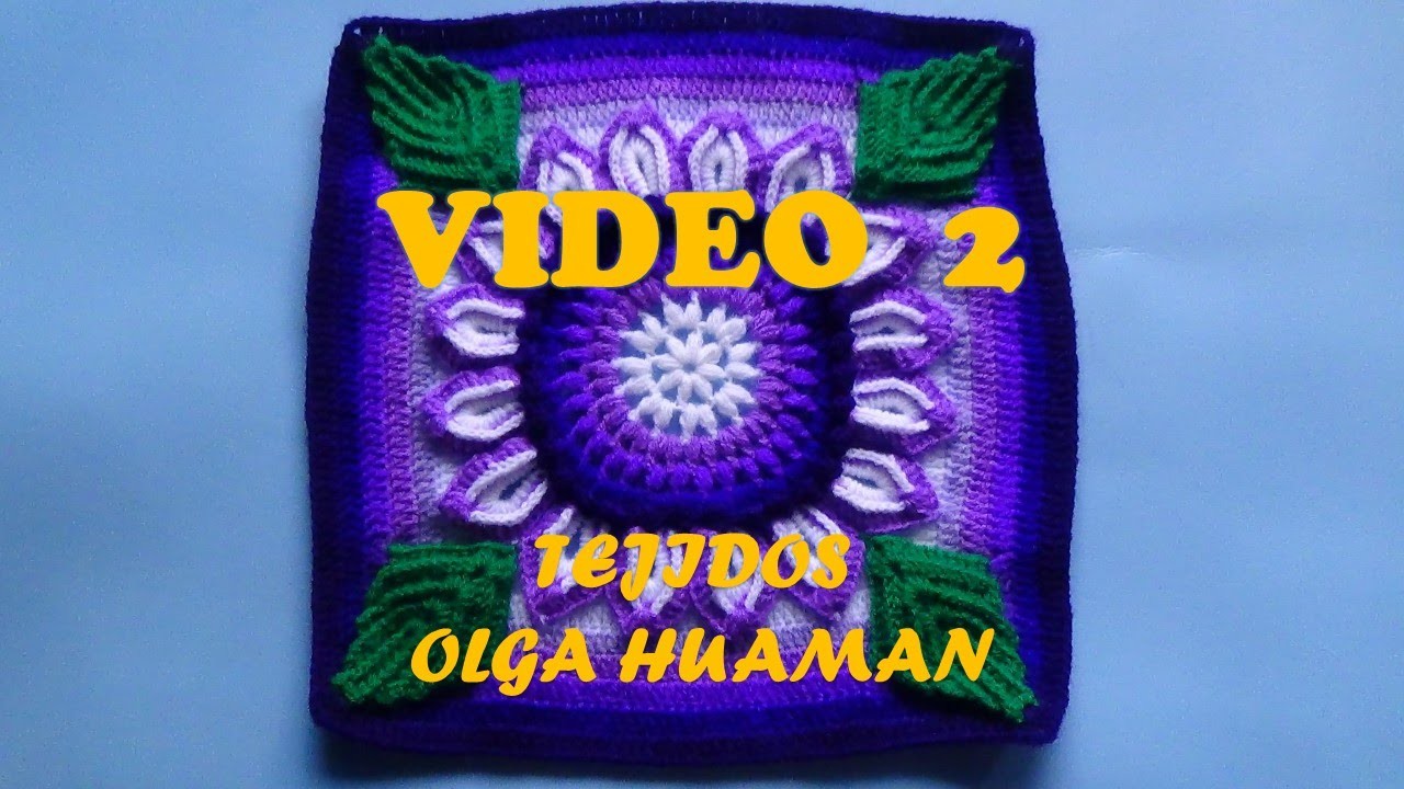 Colcha tejido a crochet muestra "flor de 16 pétalos" video 2