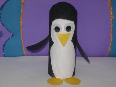 Como hacer un pinguino con tubo de papel higienico (Cara Blanca)