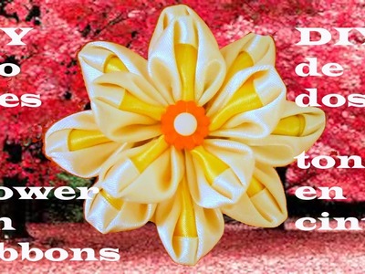 DIY  Kanzashi flores en dos tonos en cintas-DIY Two hues flowers in ribbons