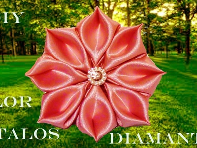 DIY Kanzashi flores pétalos de diamantes rosa en cintas- pink flower petals diamond ribbons