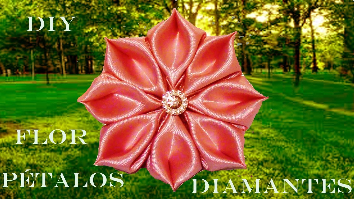 DIY Kanzashi flores pétalos de diamantes rosa en cintas- pink flower petals diamond ribbons