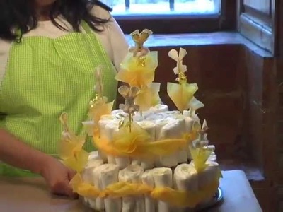 Como hacer un pastel de pañales para el baby shower de conejito