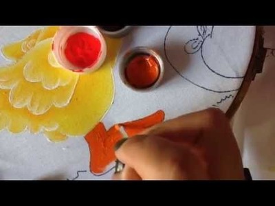Pintura en tela niña con patito # 2 con cony