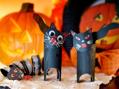 Decoracion Halloween Gato y Culebra de Rollos de Papel
