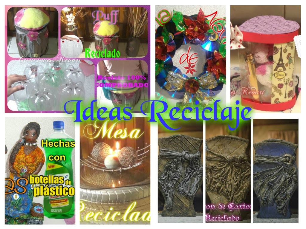 Ideas Reciclaje  Carton, Neumaticos,Botellas de plasticos pet,CD, Botellas de Vidrio,Papel Periodico